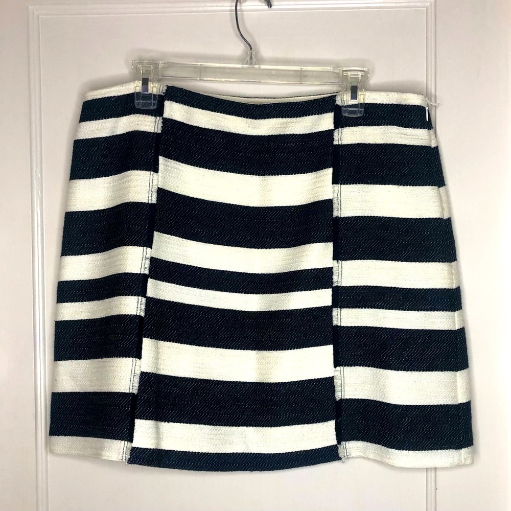 Loft Striped Illusion shift skirt navy blue and white fringe detail size 14 NWT - Picture 4 of 14